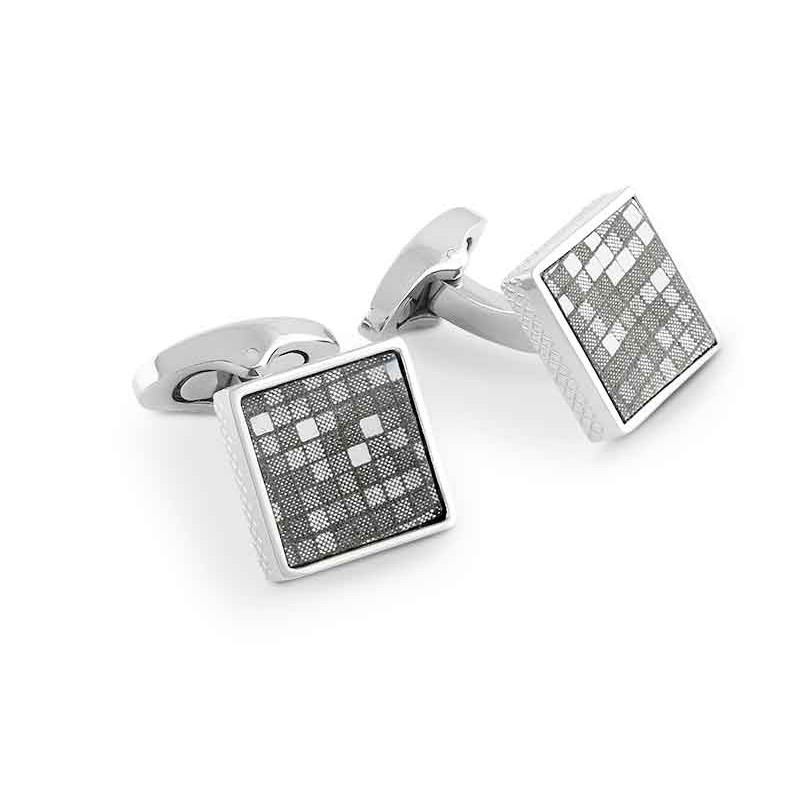 Tateossian, Grid-Patterned Grey Leather Cufflinks, Tomfoolery