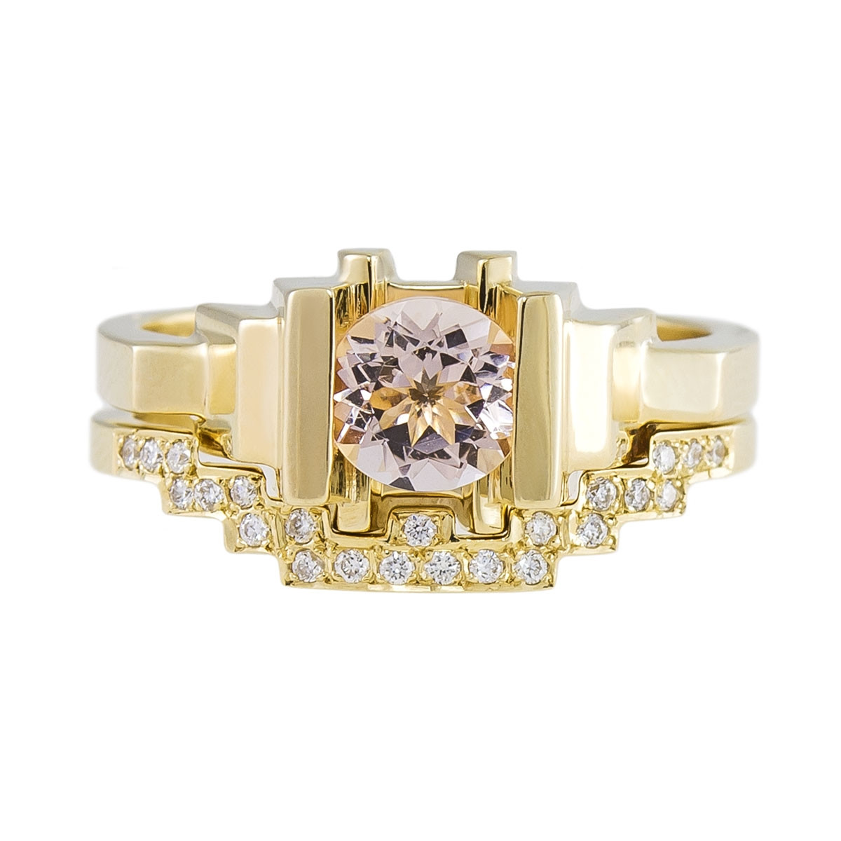 Meadowlark, Morganite & 9ct Yellow Gold Metropolis Ring, Tomfoolery