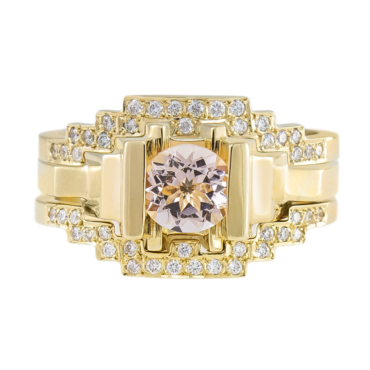 Meadowlark, Morganite & 9ct Yellow Gold Metropolis Ring, Tomfoolery