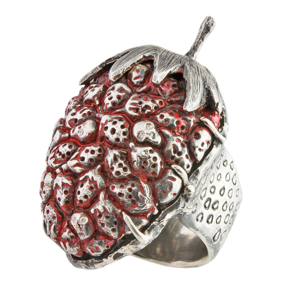 Momocreatura, One of a Kind Silver Strawberry Art Ring, Tomfoolery