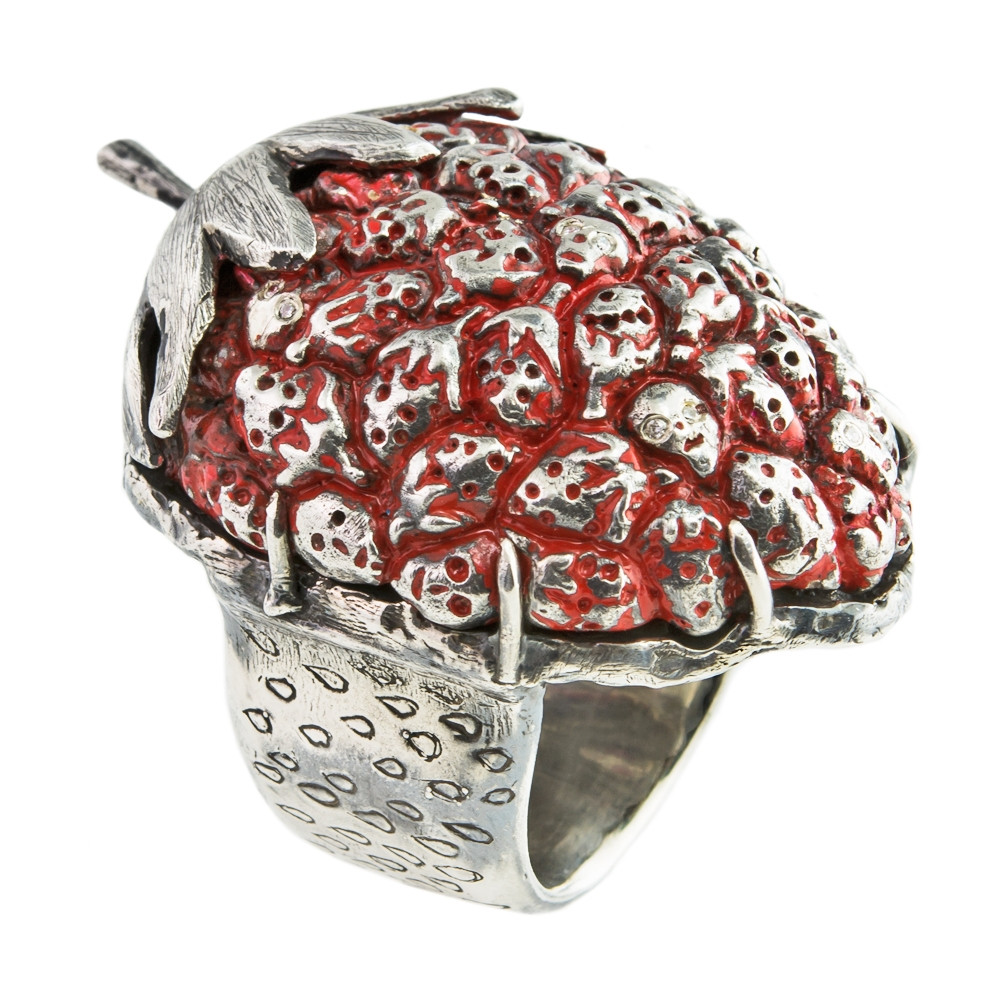 Momocreatura, One of a Kind Silver Strawberry Art Ring, Tomfoolery