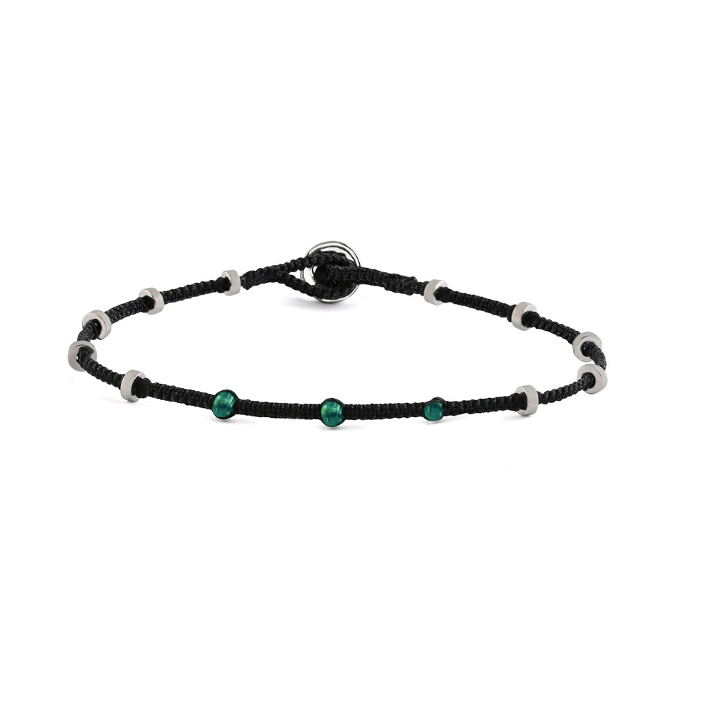 Tateossian, Emerald Macramé Lusso Dotted Silver Bracelet, Tomfoolery