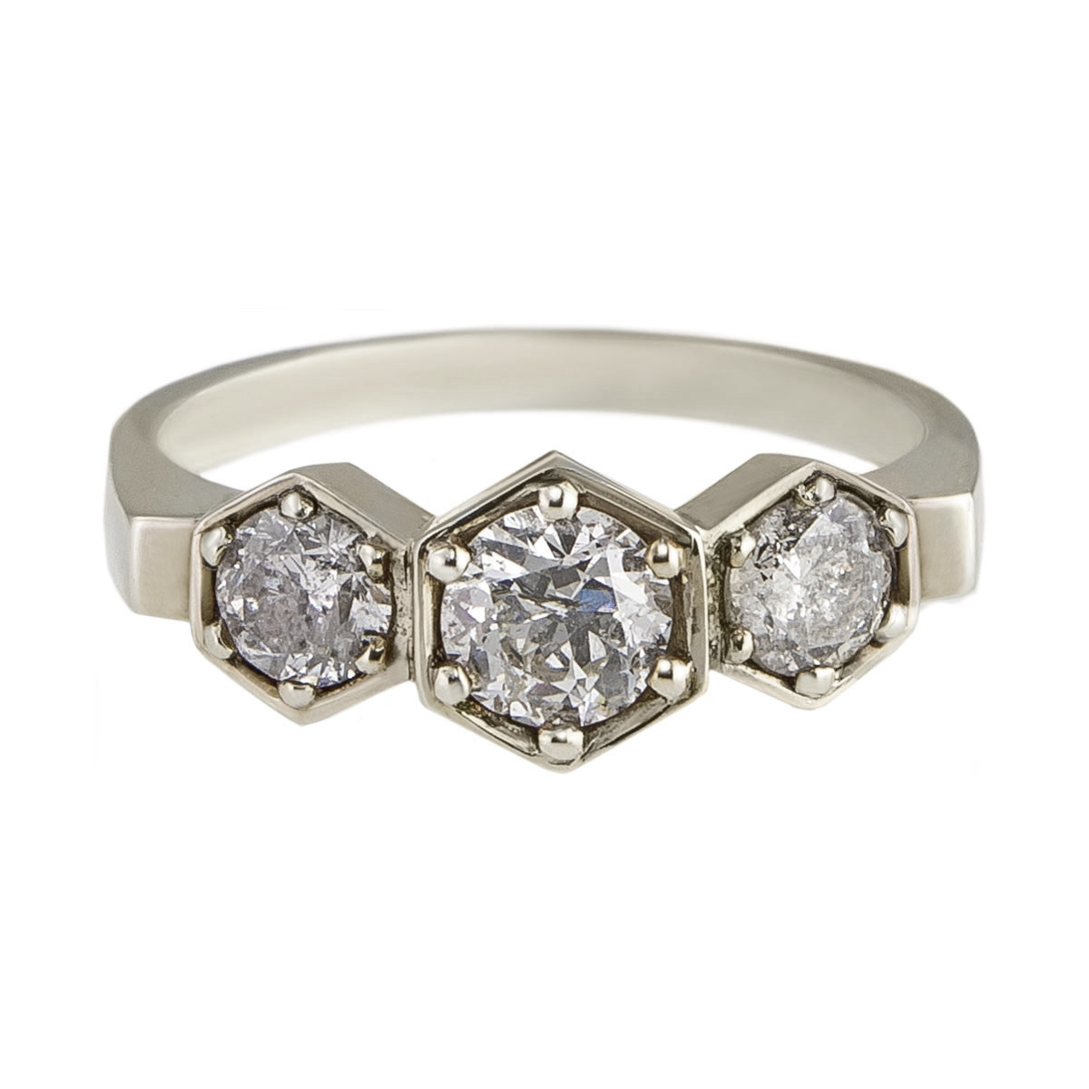 Meadowlark, Three Hexagon Diamond & 9ct White Gold Ring, Tomfoolery