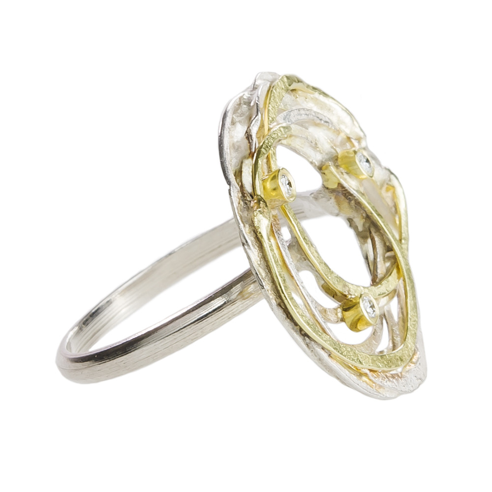 Tomfoolery; Silver, Gold and Diamond Wrap Circle Ring, Shimara Carlow