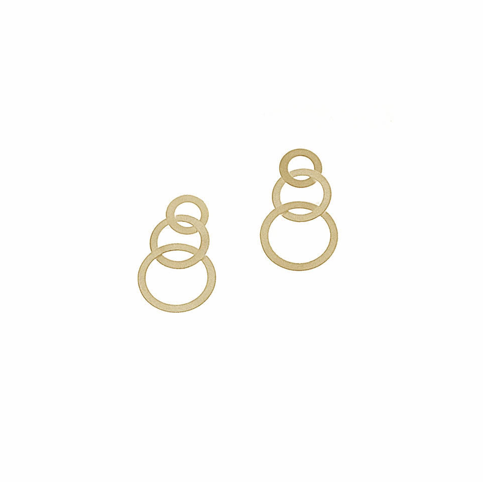 Tezer, Gold-Plated Silver Triple Circle Drop Earrings, Tomfoolery