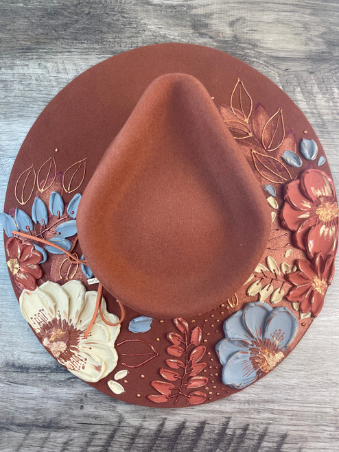 Rust Hand Painted Wool Hat with Puffy Paint