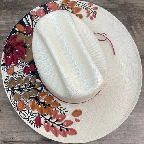 Pink Blush Hand Painted Straw Hat with Puffy Paint