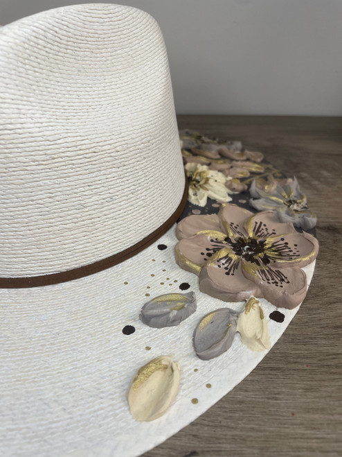 Neutrals Hand Painted Straw Hat with Puffy Paint