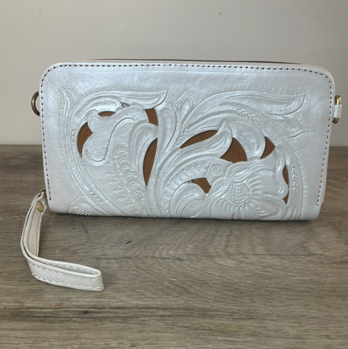 Pearl Cross Body Embossed Leather Wallet