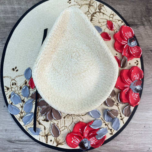 Red Macaroon Hand Painted Straw Hat with Puffy Paint