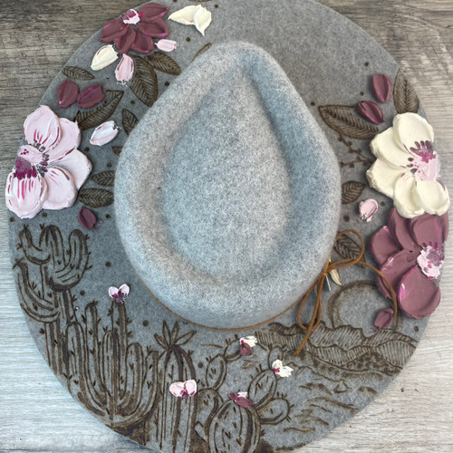 Mauve Tatted Cactus Wool Hat 