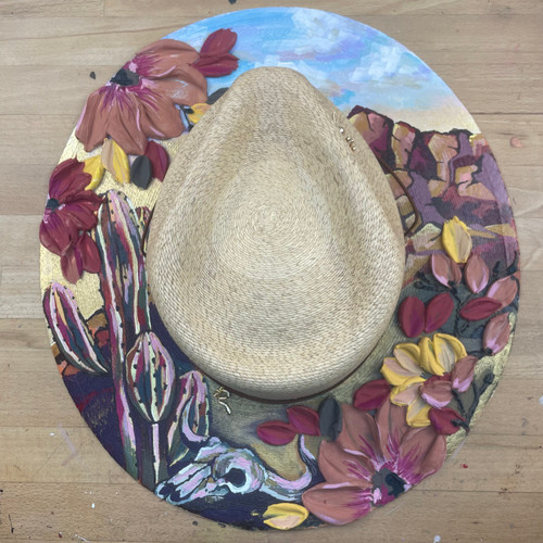 Wild West Cactus Longhorn Hand Painted Straw Hat (1)