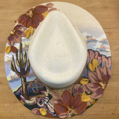 Wild West Cactus Longhorn Hand Painted Straw Hat (2)