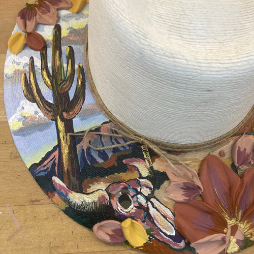 Wild West Cactus Longhorn Hand Painted Straw Hat (2)