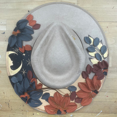 Moon Hand Painted Vegan Felt Hat with Puffy Paint display picture 2