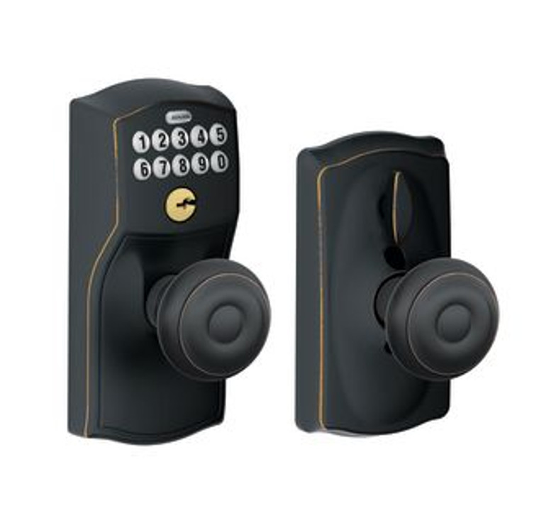 Schlage FE595 CAM/GEO Camelot Keypad Flex-Lock Entry Knobset with Georgian Knob