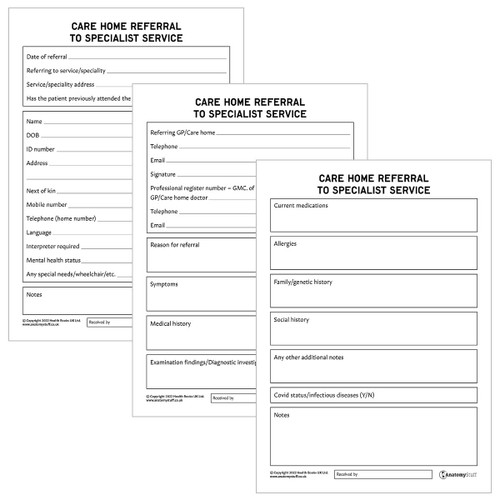 Care Home to Specialist Service Referral Forms PDF Pack