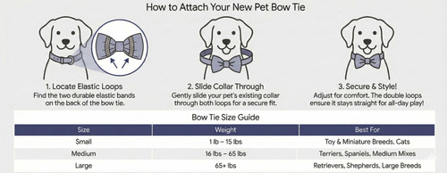 Star Spangled handmade pet bow tie with double elastic loops for dog collar attachment