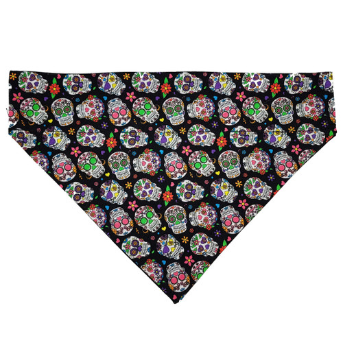 Sugar Skulls Black Pet Bandana No-Tie Design