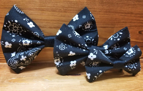 Black Paisley handmade pet bow tie with double elastic loops for dog collar attachment