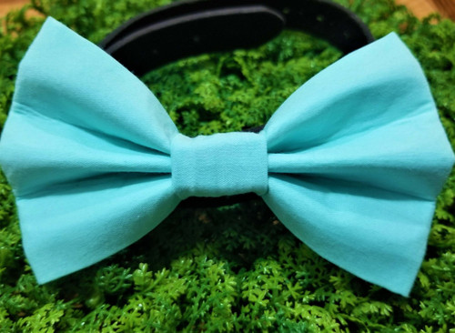 Light Blue handmade pet bow tie with double elastic loops for dog collar attachment