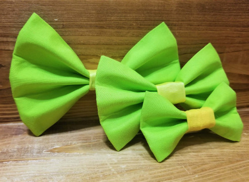 Lime green handmade pet bow tie with double elastic loops for dog collar attachment
