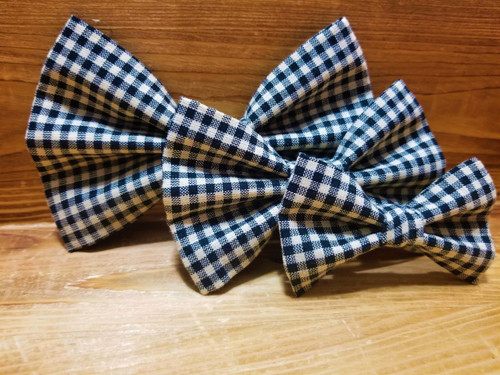 Black Gingham handmade pet bow tie with double elastic loops for dog collar attachment