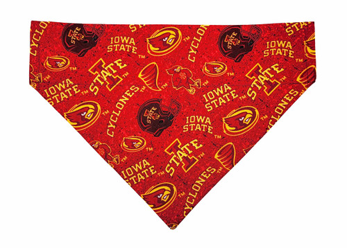 Iowa St over the collar dog bandana, handmade slip-on style no-tie pet accessory.