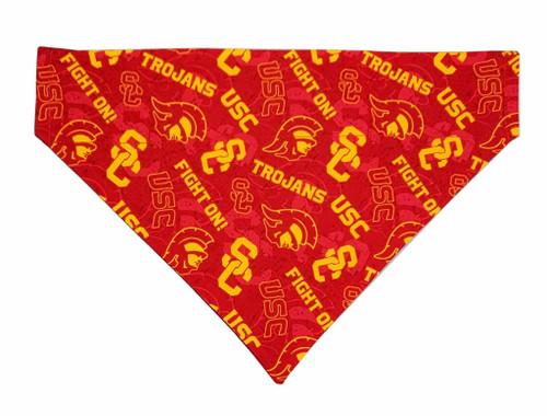 USC Trojans over the collar dog bandana, handmade slip-on style no-tie pet accessory.