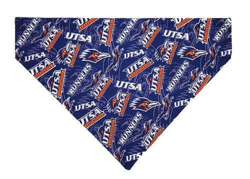 UTSA over the collar dog bandana, handmade slip-on style no-tie pet accessory.