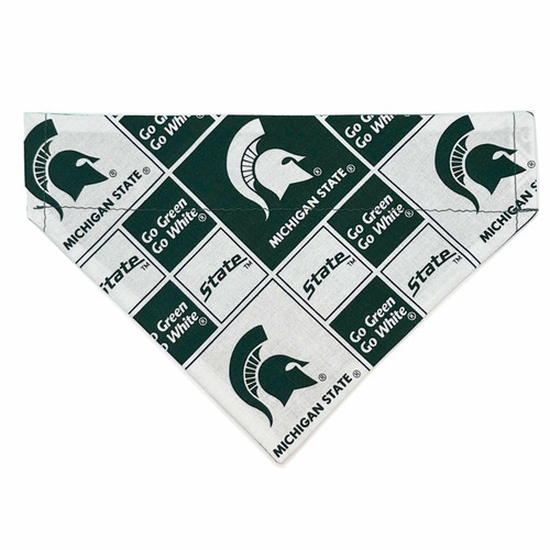 Michigan St Block over the collar dog bandana, handmade slip-on style no-tie pet accessory.