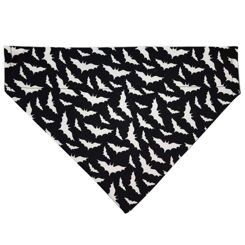 Black Bats over the collar dog bandana, handmade slip-on style no-tie pet accessory.