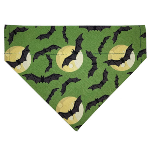 Green Bats over the collar dog bandana, handmade slip-on style no-tie pet accessory.