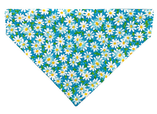 Daisies over the collar dog bandana, handmade slip-on style no-tie pet accessory.