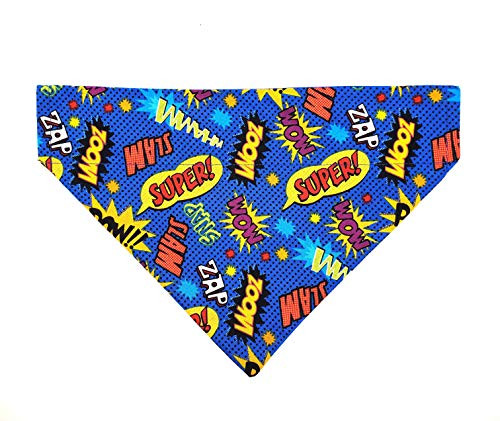 Comic book sounds over the collar dog bandana, handmade slip-on style no-tie pet accessory.