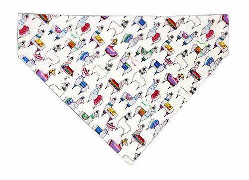 Llamas white over the collar dog bandana, handmade slip-on style no-tie pet accessory.