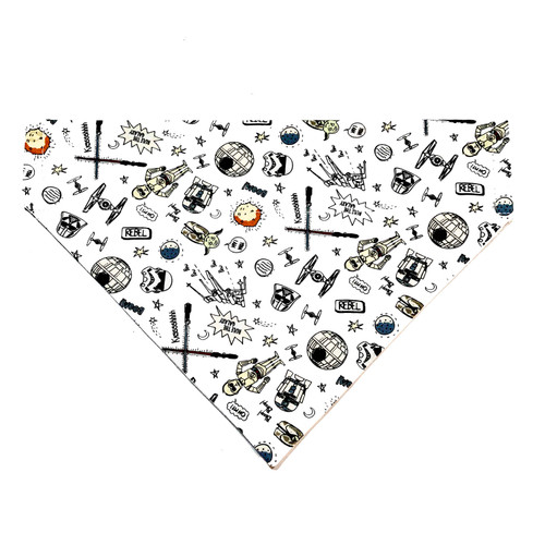 Star Wars white over the collar dog bandana, handmade slip-on style no-tie pet accessory.