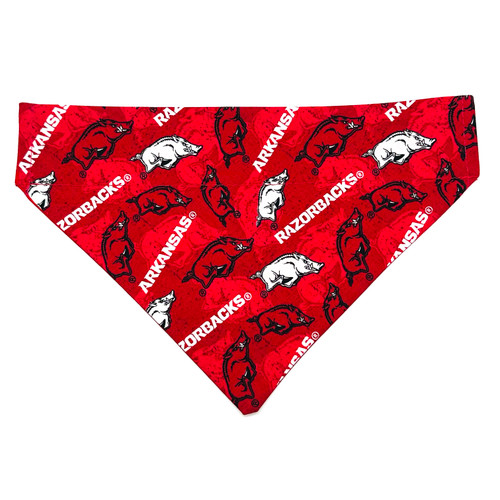 Razorbacks over the collar dog bandana, handmade slip-on style no-tie pet accessory.