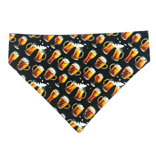 Beer over the collar dog bandana, handmade slip-on style no-tie pet accessory.