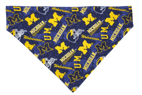 Michigan Wolverines over the collar dog bandana, handmade slip-on style no-tie pet accessory.
