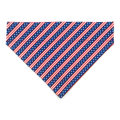 Small Stars and Stripes over the collar dog bandana, handmade slip-on style no-tie pet accessory.