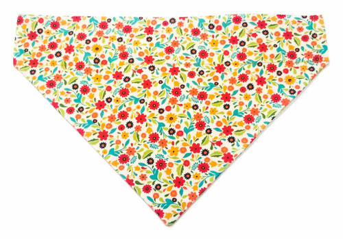 Summer flowers over the collar dog bandana, handmade slip-on style no-tie pet accessory.