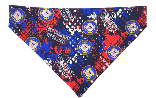 Coast Guard over the collar dog bandana, handmade slip-on style no-tie pet accessory.