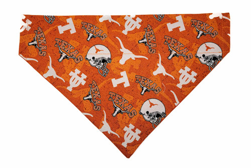 UT Longhorns over the collar dog bandana, handmade slip-on style no-tie pet accessory.