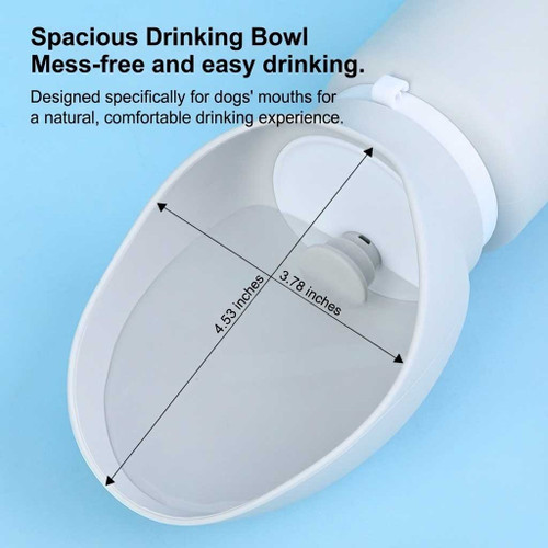 Close-up of extra-wide silicone drinking bowl dimensions. Measures 4.53 inches wide by 3.78 inches deep, designed for mess-free drinking for dogs with wider snouts