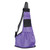 Purple breathable mesh puppy sling carrier with black adjustable strap and storage pocket.