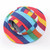 Colorful striped canvas dog sun hat with round brim and ear holes, featuring rainbow colors for summer style.