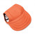 Solid bright orange flat brim dog cap with ear holes and adjustable chin strap.
