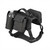 Black working dog vest setup with tactical hydration carrier and ammo pouch attachments.