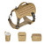 Breathable air-mesh dog hiking harness in Coyote Tan with top control handle and Velcro patch panels.